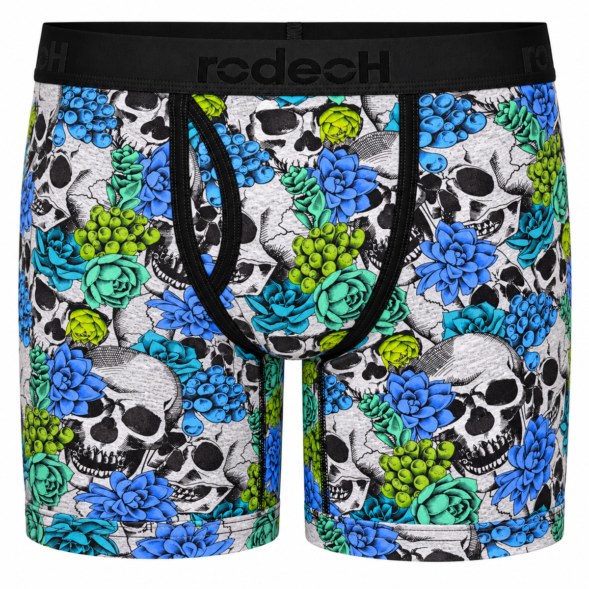 RodeoH 6 inch Top Loading Packing Boxer in Succulent Skulls Gray print, front view