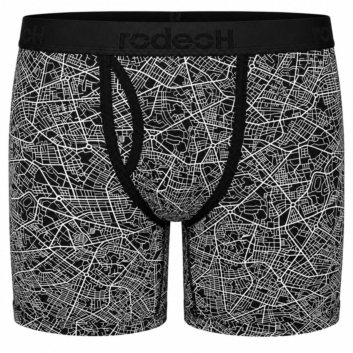 RodeoH 6 inch Top Loading Packing Boxer in black and white Geometric print, front view