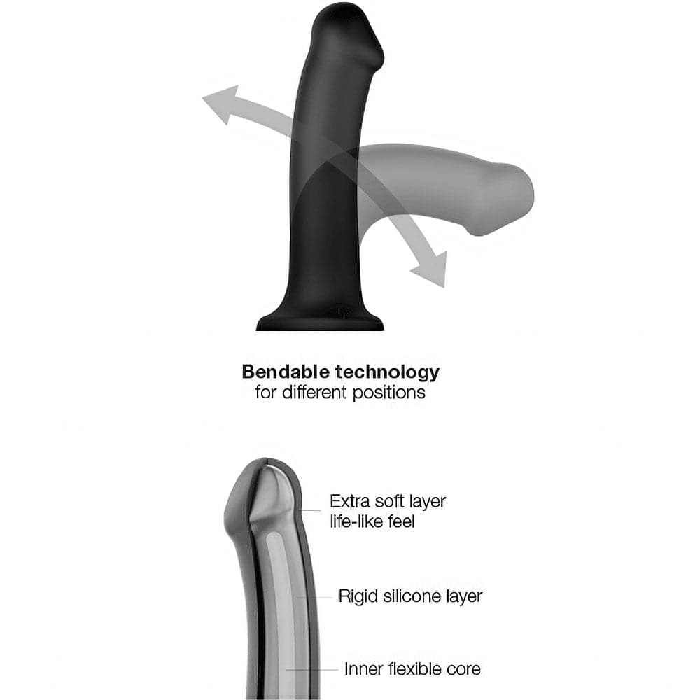 7.5" Strap-On-Me Silicone Dual Density Posable Dildo - Black - XL - RodeoH