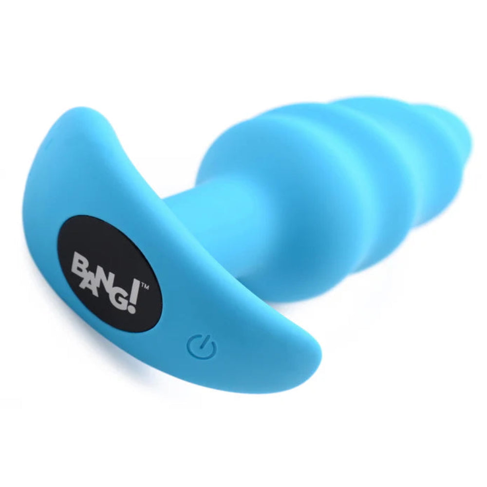Bang! 21x Vibrating Silicone Rechargeable Swirl Butt Plug - Remote Control - Blue