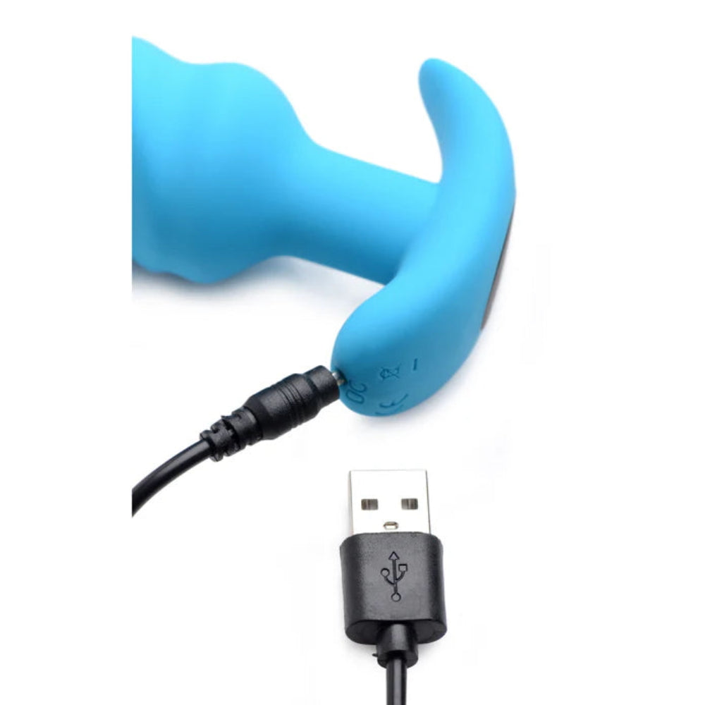 Bang! 21x Vibrating Silicone Rechargeable Swirl Butt Plug - Remote Control - Blue