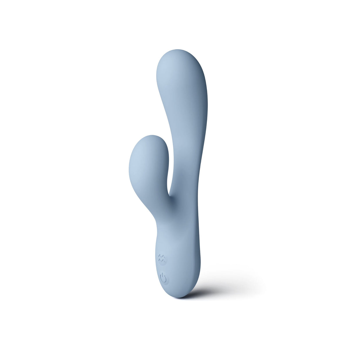 A light blue silicone personal massager with a cactus-like dual-bulb design, shown standing upright on a clean white background with a soft shadow.