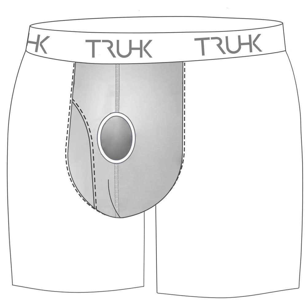 Outline view of TRUHK boxer with branded waistband and contoured front pouch, isolated on a white background.