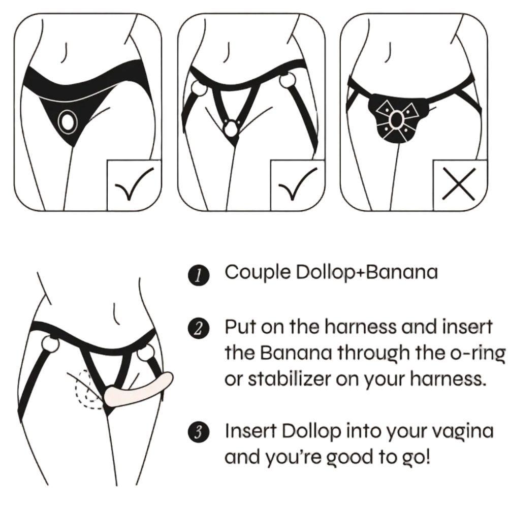 Banana Split dollop and Banana how to use with a harness as a graphic sketch