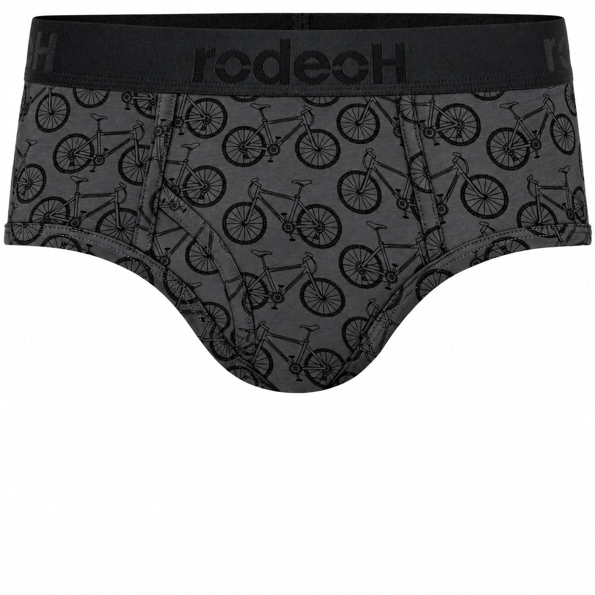 RodeoH Shift Brief in Bicycles print on gray, front view