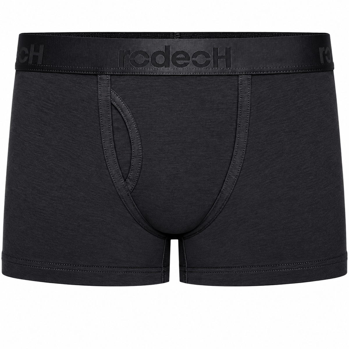 RodeoH Shift Short packer underwear in black with satin logo waistband, from the front