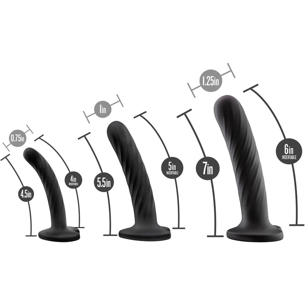 Blush Temptasia Twist Silicone Dildo Kit - Set of 3 - Black - RodeoH