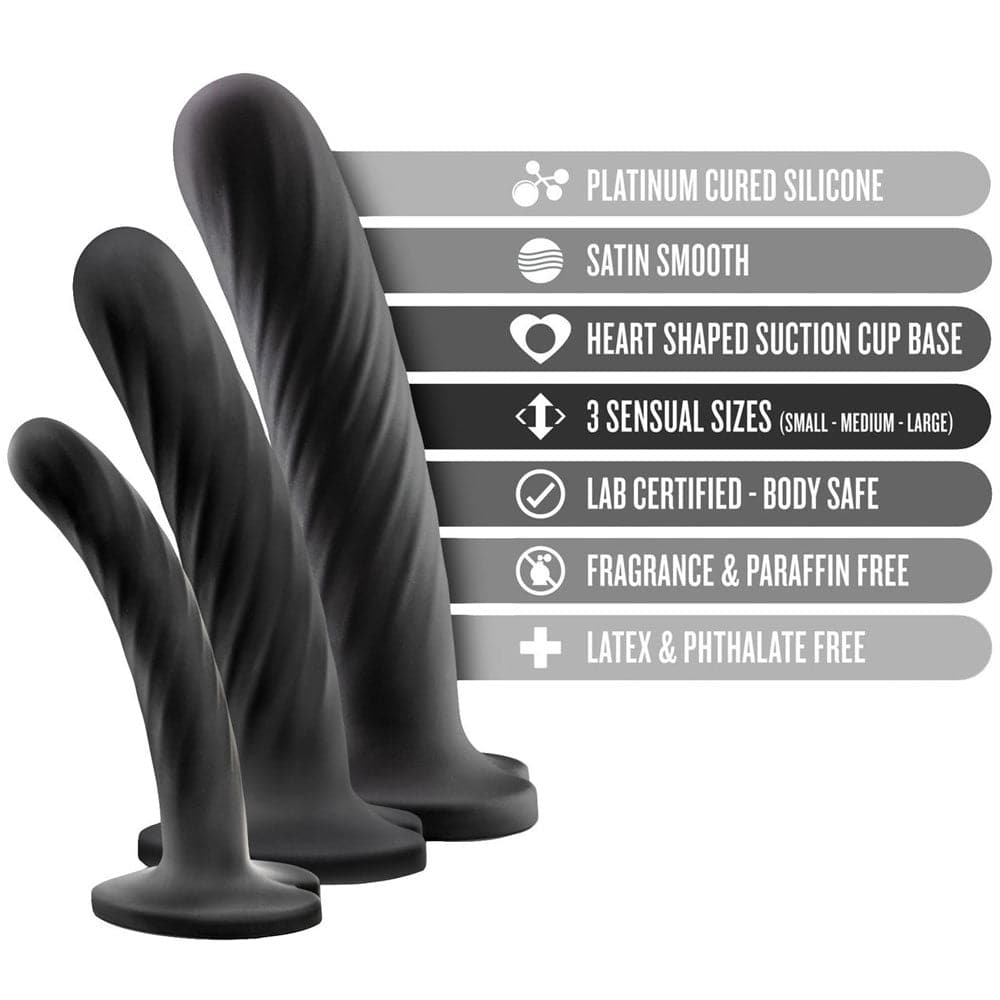 Blush Temptasia Twist Silicone Dildo Kit - Set of 3 - Black - RodeoH