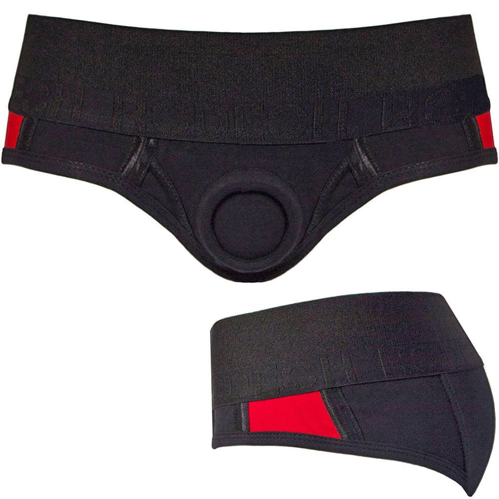 Brief+ Harness - Black & Red Stripe