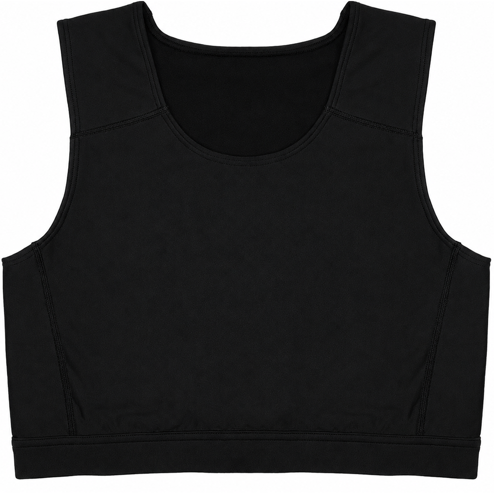 Rodeoh compression top in Black  laid flat from the front