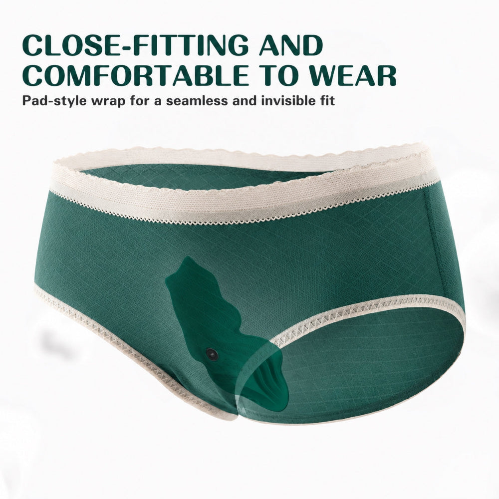 Green Flutter silicone remote control panty vibe in side underwear for placerment reference