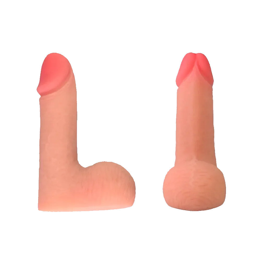 Love toy 5.5 inch dual layer TPE packing penis form the side in aand undershaft with the tip facing up to display details