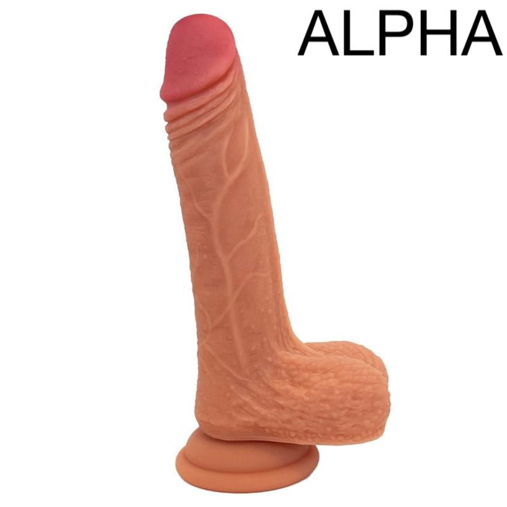 nexus legacy silicone tan dildo alpha form the side, flat on its suction cup base