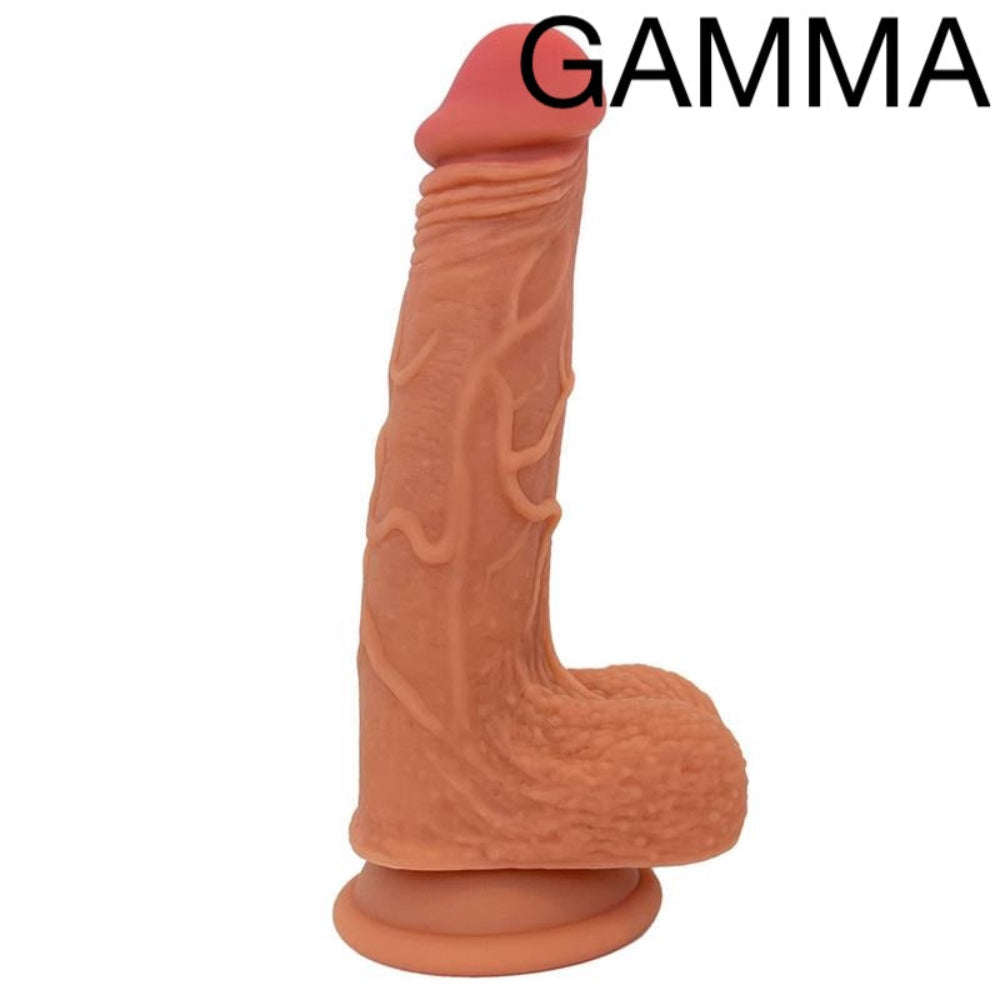 nexus legacy silicone tan dildo gamma from the side, flat on its suction cup base