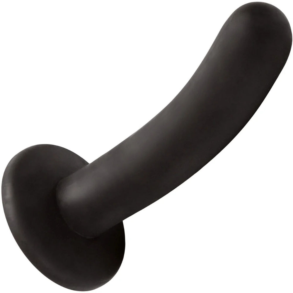 Nexus Silicone Pip 6 inch black firm silicone dildo from the side, flat on its suction base