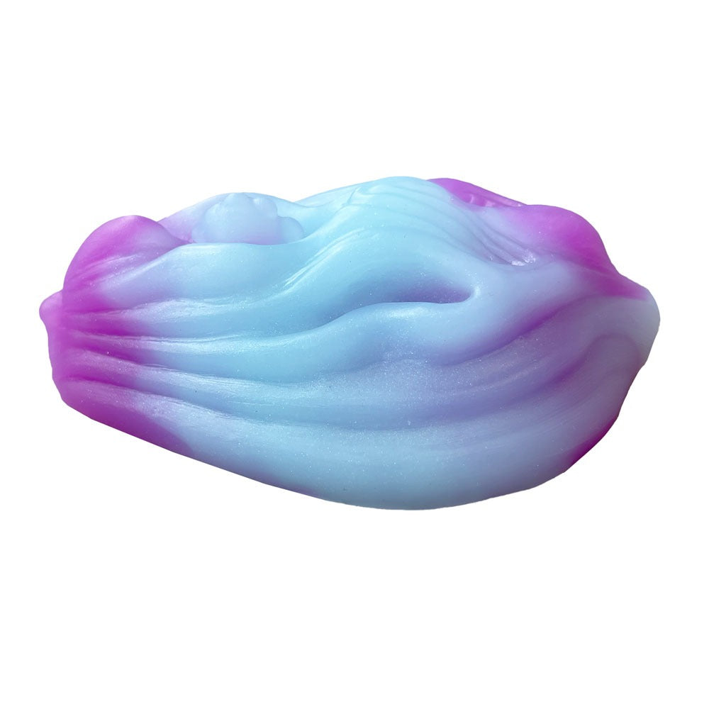Pris toys tribble Soft fantasy dido cushion grinder. Blue and purple cosmic winter color, from the side.