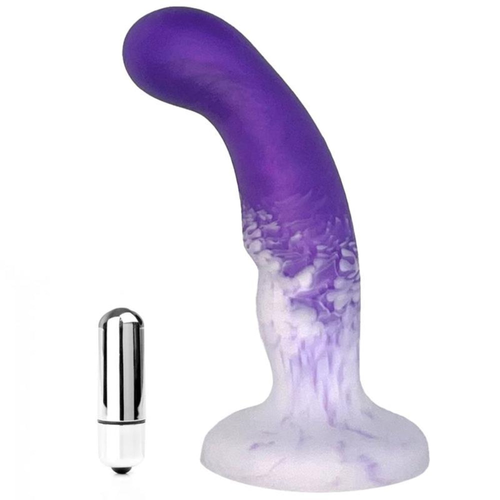 6" ProStim Vibrating Silicone P&G Spot Dildo - Flurry Purple and White