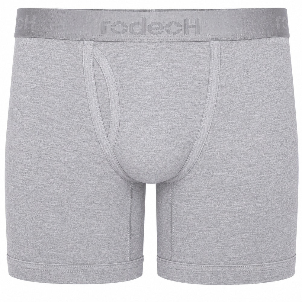 Rodeoh 6" Top loading packer boxer underwear with interior secure packer pocket in light gray, from the front