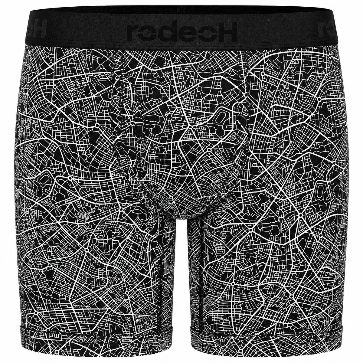 RodeoH Shift 9 inch Boxer in black and white Geometric print, front view