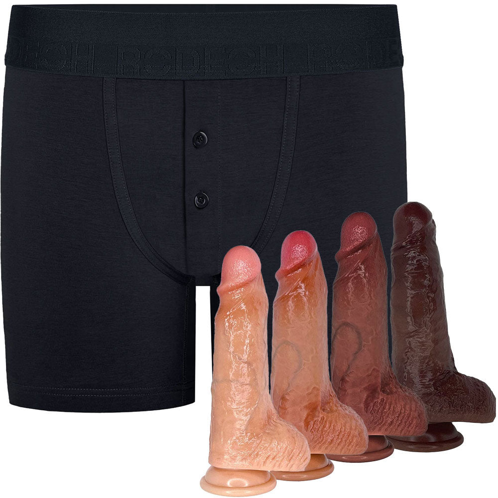6" 2nd Gen Slyder Sliding Skin Dildo and Button Fly Boxer Harness - Package Deal