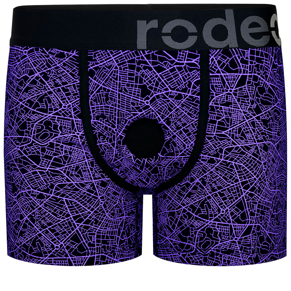 rodeoh classic boxer harness geometric purple and black