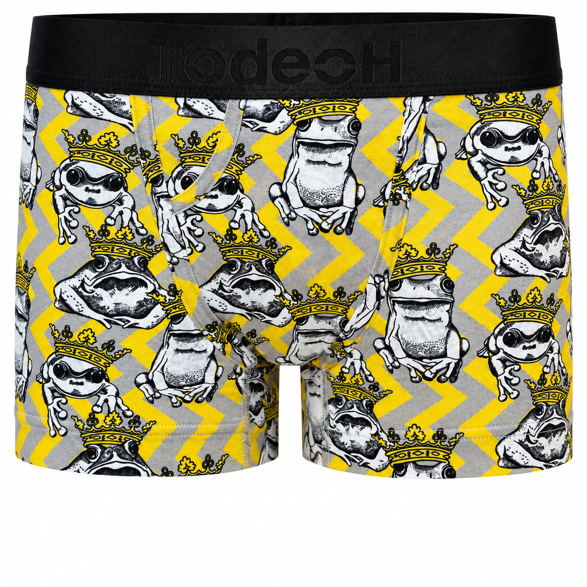 RodeoH Classic Top Loading Packing Boxer in yellow Funky Frogs print, front view