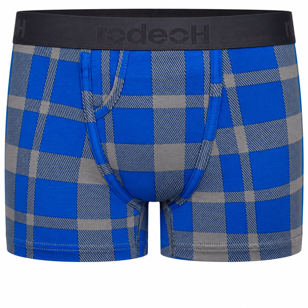 RodeoH Classic Top Loading Packing Boxer in Light Blue Plaid, front view