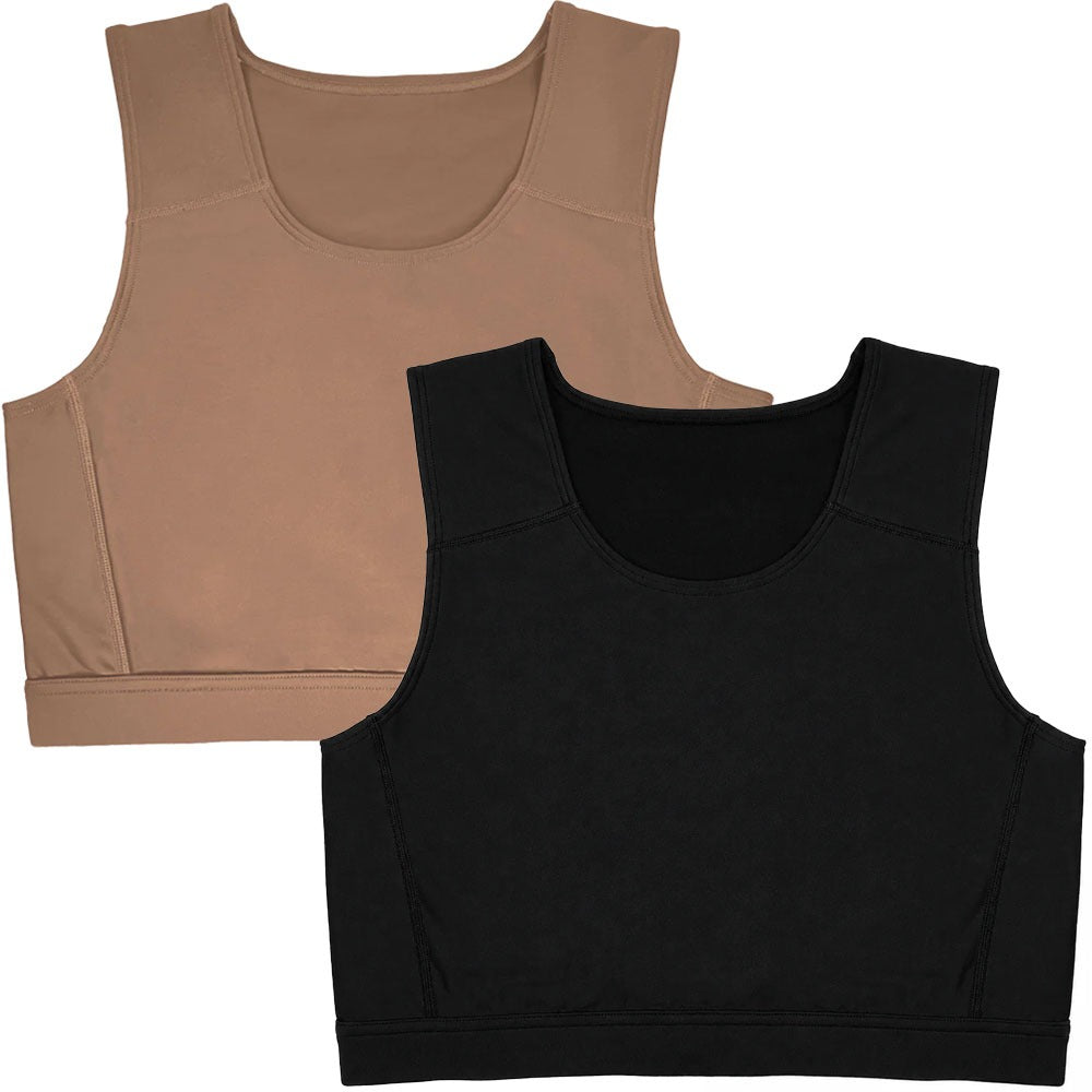 RODEOH COMPRESSION TOP 2 PACK IN TOFFEE AND BLACK,LAID FLAT FORM THE FRONT