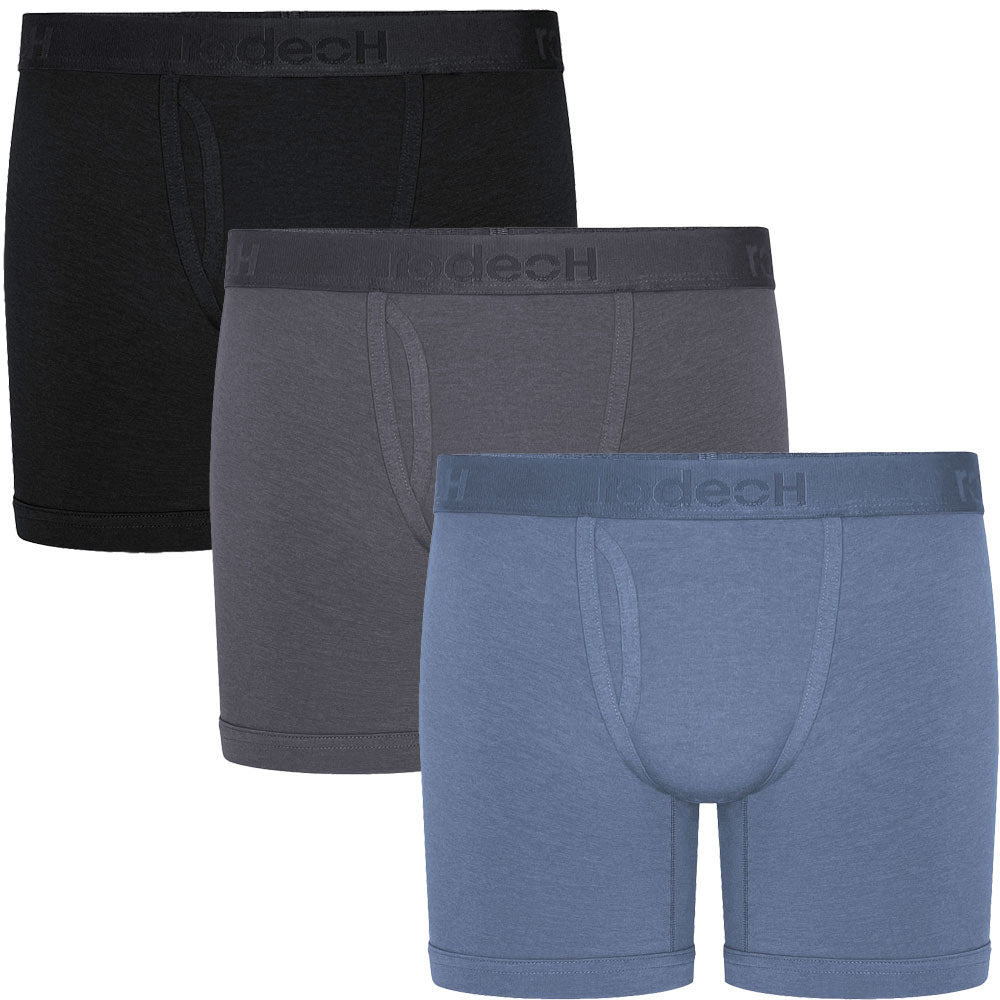RodeoH Shift multipack 6" boxer brief gender neutral underwear with black, gray and slate blue