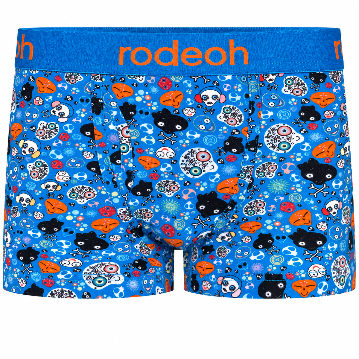 RodeoH Shift Short packer underwear in Bony Bunch grinning skulls print, from the front