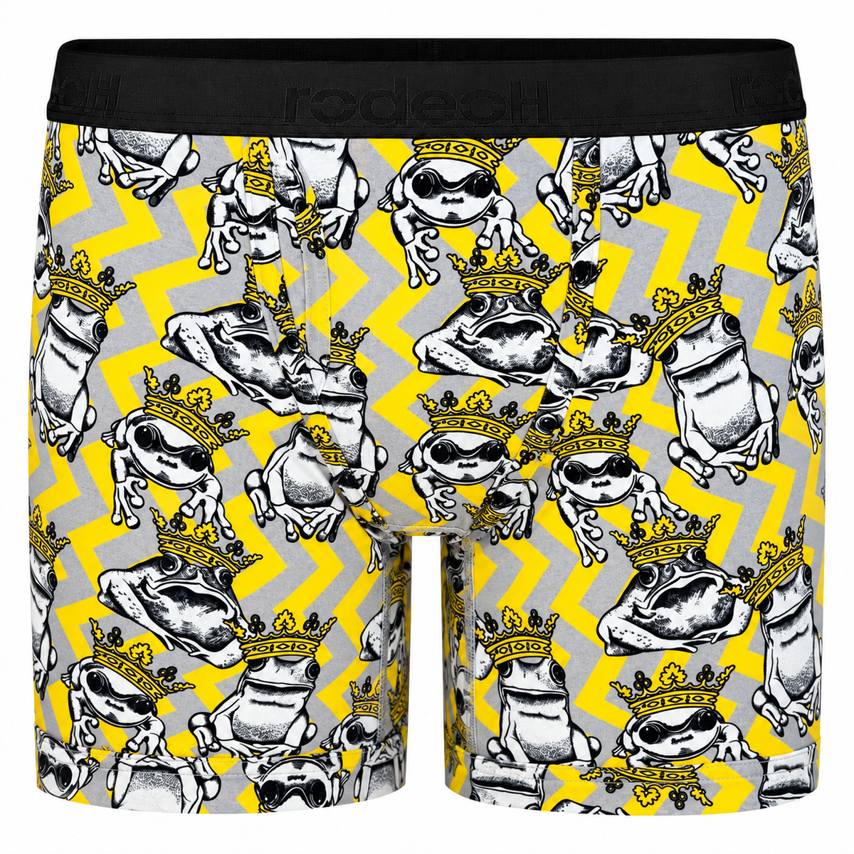 RodeoH 6 inch Top Loading Boxer in yellow Funky Frogs print, front view