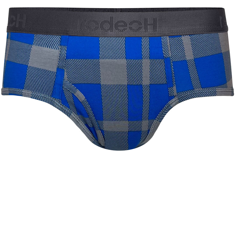 rodeoh top loading brief underwear light blue and gray plaid