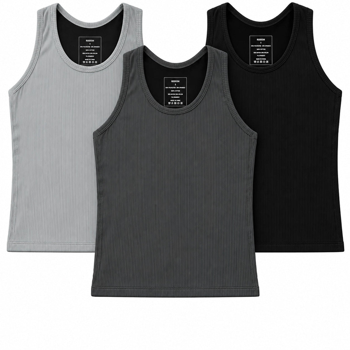 RAZOR Shapewear Compression Tank 3 Pack, Black, Gray and Light Gray
