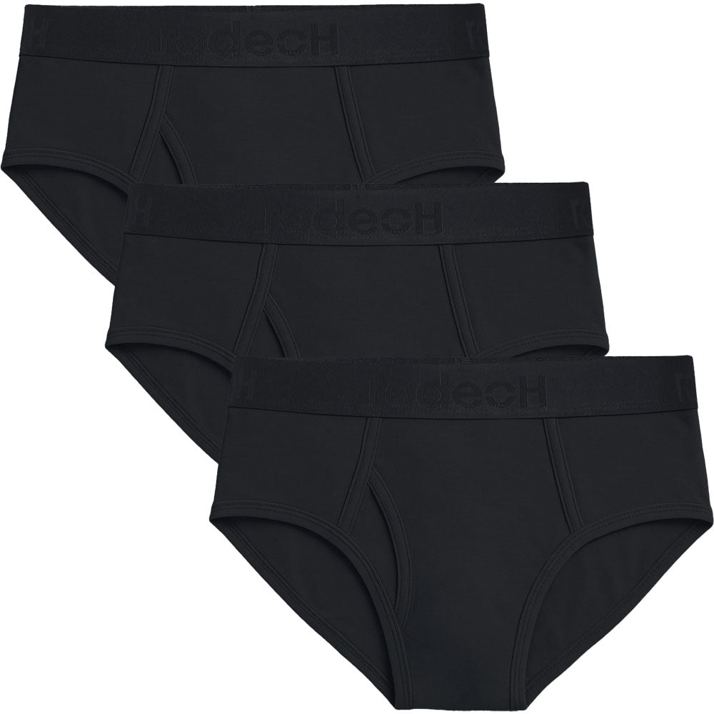 Rodeoh Black shift brief 3 pack, laid flat in top of each other from the front