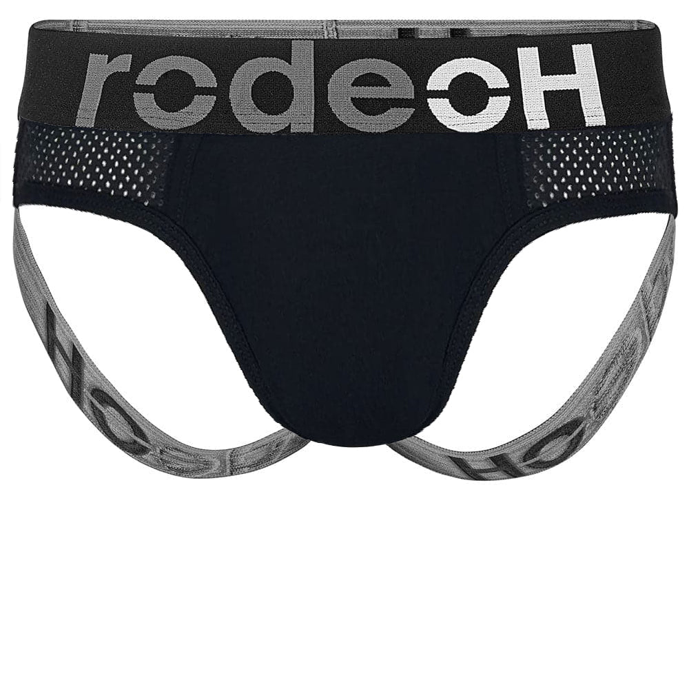 Black Rodeoh shift jock underwear with black and gray logo from the front