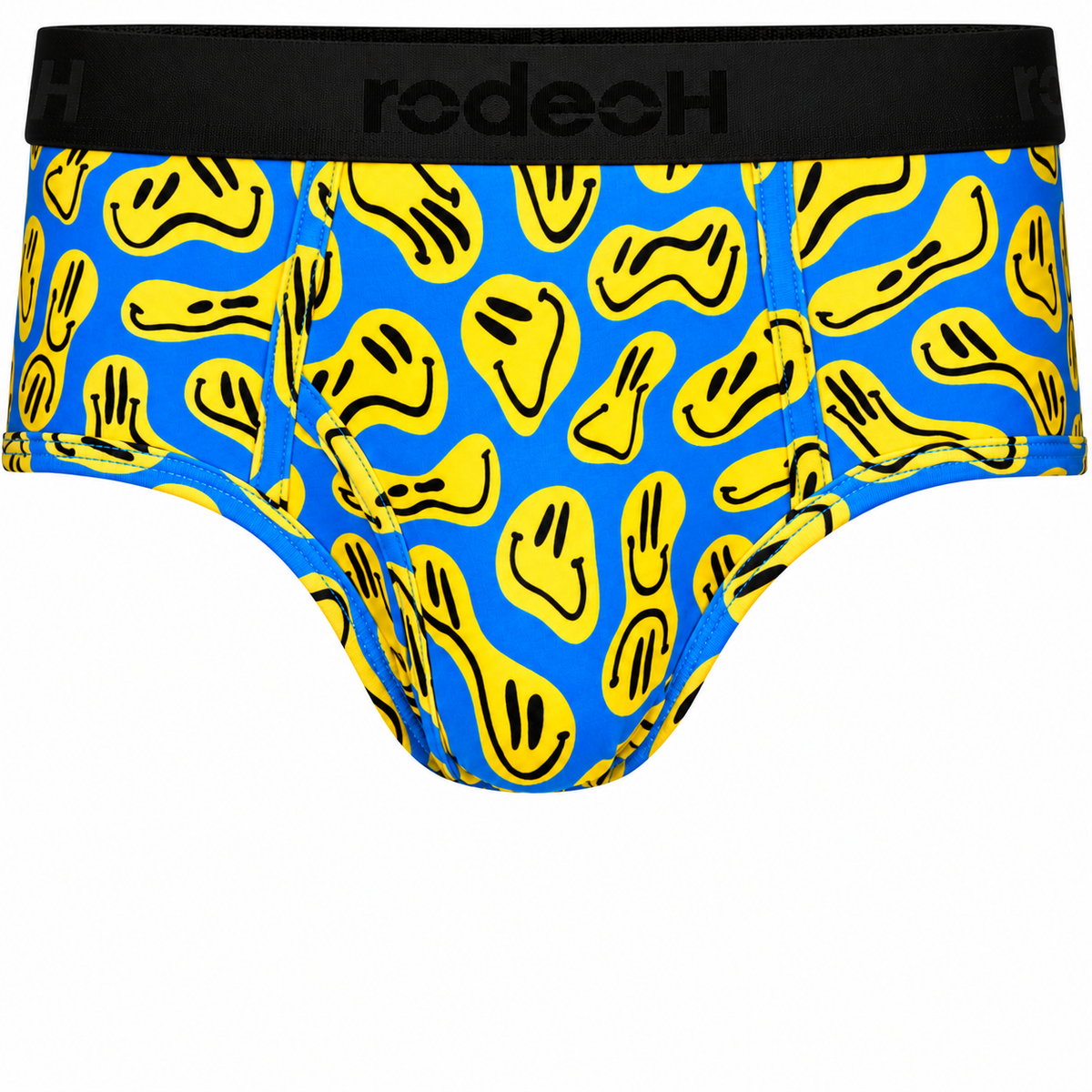 RodeoH brief in Smiley print (blue and yellow smiley faces), front view