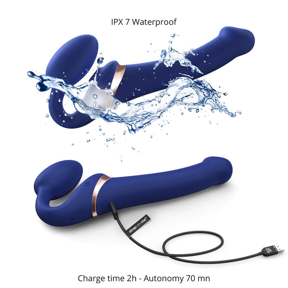 Strap-On-Me Vibrating Multi Orgasm Bendable 3 Motor Strap-On - Blue - Large - RodeoH