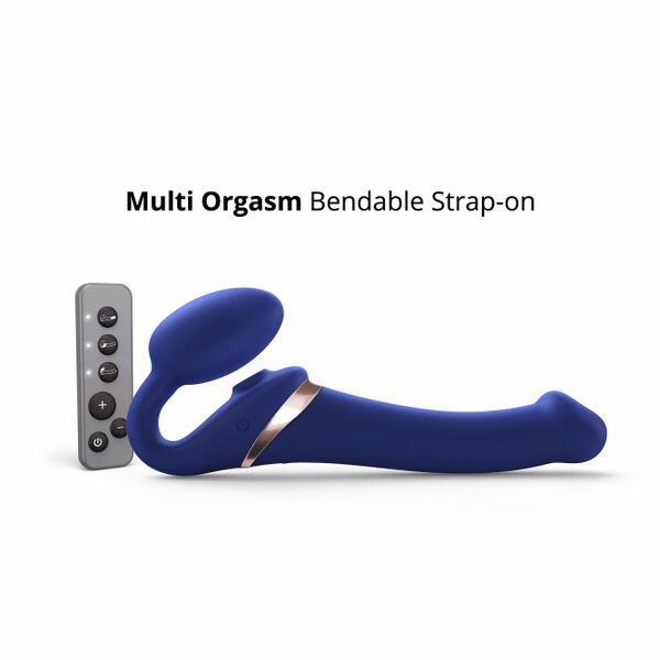 Strap-On-Me Vibrating Multi Orgasm Bendable 3 Motor Strap-On - Blue - Large - RodeoH