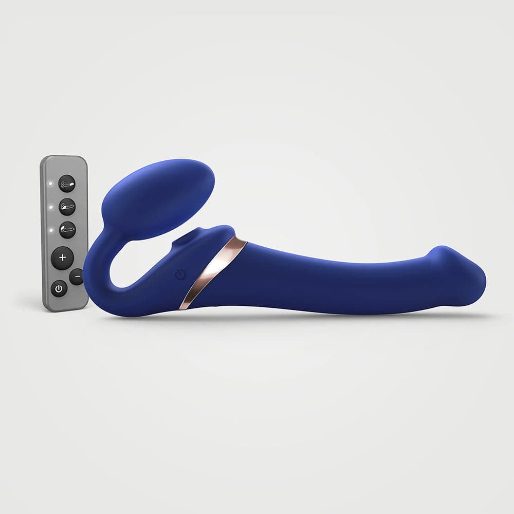 Strap-On-Me Vibrating Multi Orgasm Bendable 3 Motor Strap-On - Blue - Small - RodeoH
