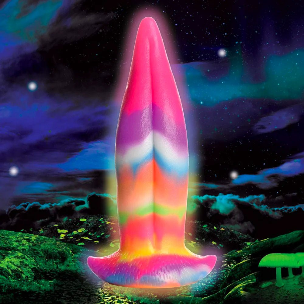 Unicorn Tongue Glow-In-The-Dark Silicone Dildo - Rainbow Glow - RodeoH